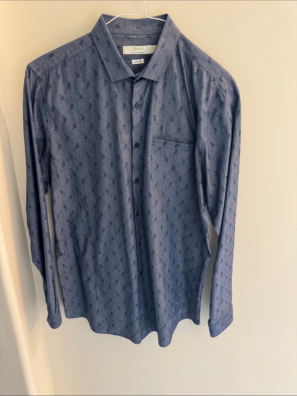 Topman Navy Paisley-Print Long-Sleeve Button-Down Shirt